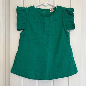Green linen short set. Scallop detail size 3